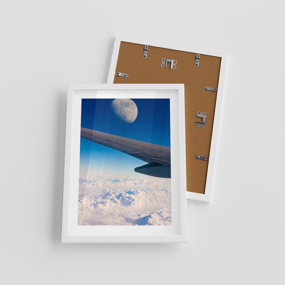Plakat w ramie 30x40 - Samolot ku Księżycowi - samolot, ksieżyc - rama biała