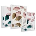 Zestaw obrazy w ramie 50x70 galeria - Liście, srebrne, złote, minimalizm - rama biała