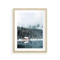 Plakat w ramie 30x40 - Biały Domek - domek w górach, zima - rama drewno