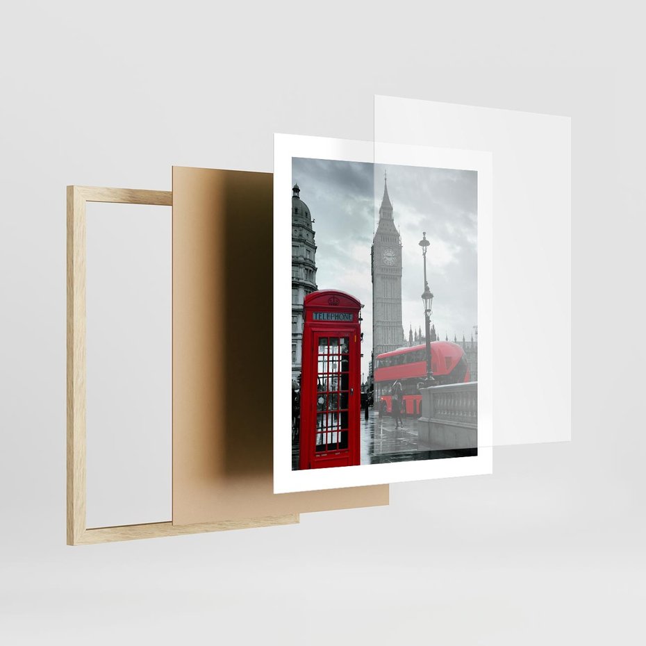 Plakat w ramie 40x50 - Uliczka z charakterystyczną budką w Londynie - Londyn, budka - rama drewno