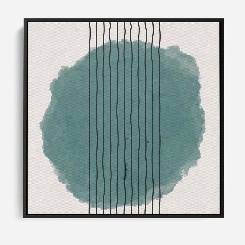 Obraz w ramie 50x50 - Podróżne Inspiracje - abstrakcyjna akwarelowa plama, nieregularne kreski - rama czarna