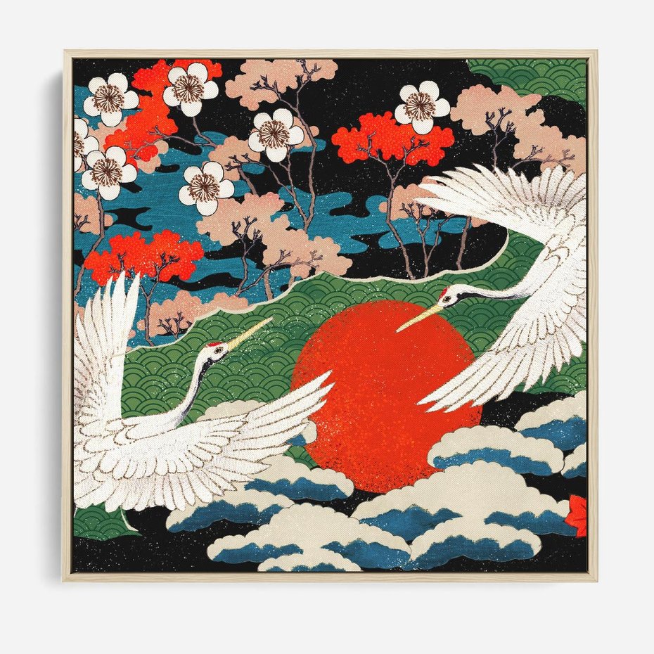 Obraz w ramie 50x50 - Wibracje emocji - sztuka japońska, wyraziste kolory - rama drewno