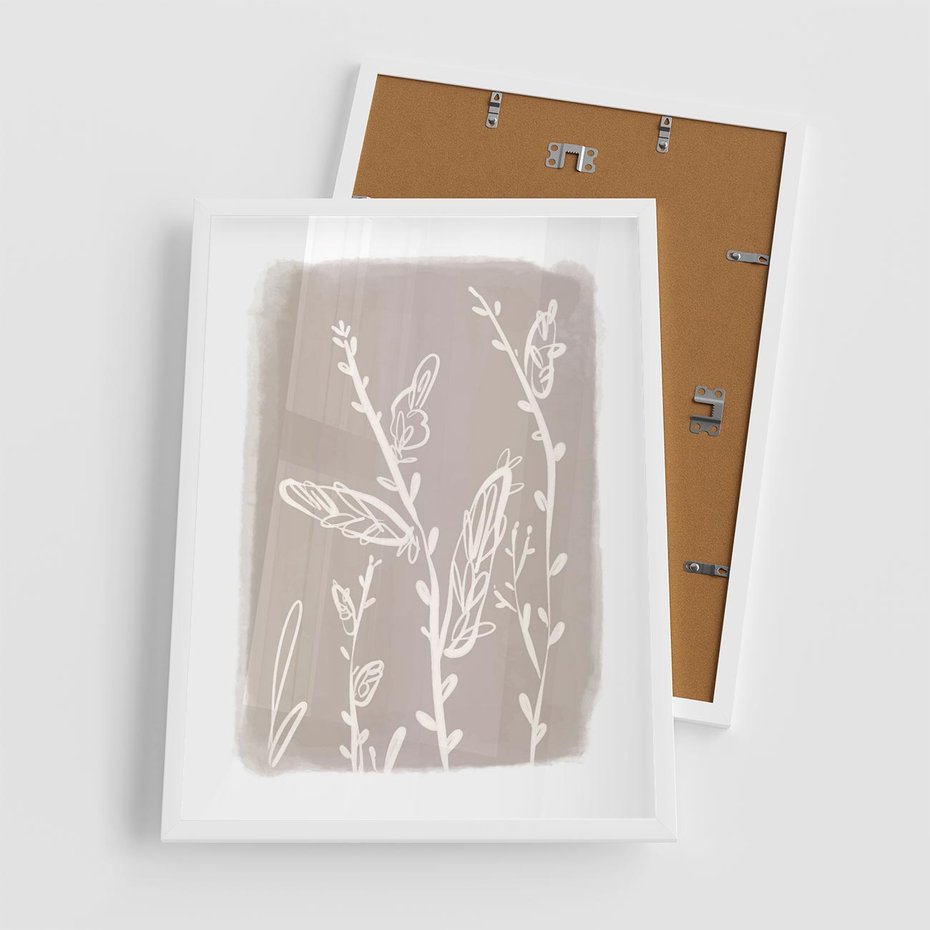 Plakat w ramie 50x70 - Roślinne Przeniknięcia - nowoczesny subtelny plakat, beżowy - rama biała