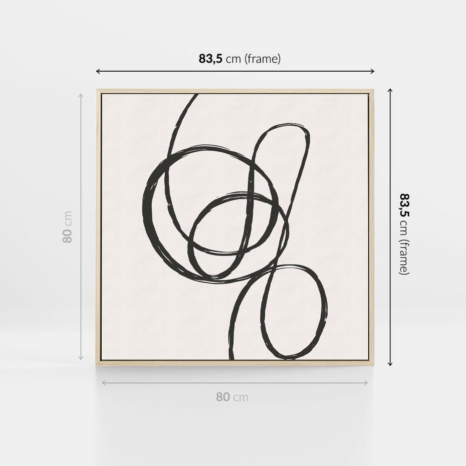 Obraz w ramie 80x80 - Migotliwa Kreatywność - abstrakcyjne szkicowane linie, minimalizm - rama drewno