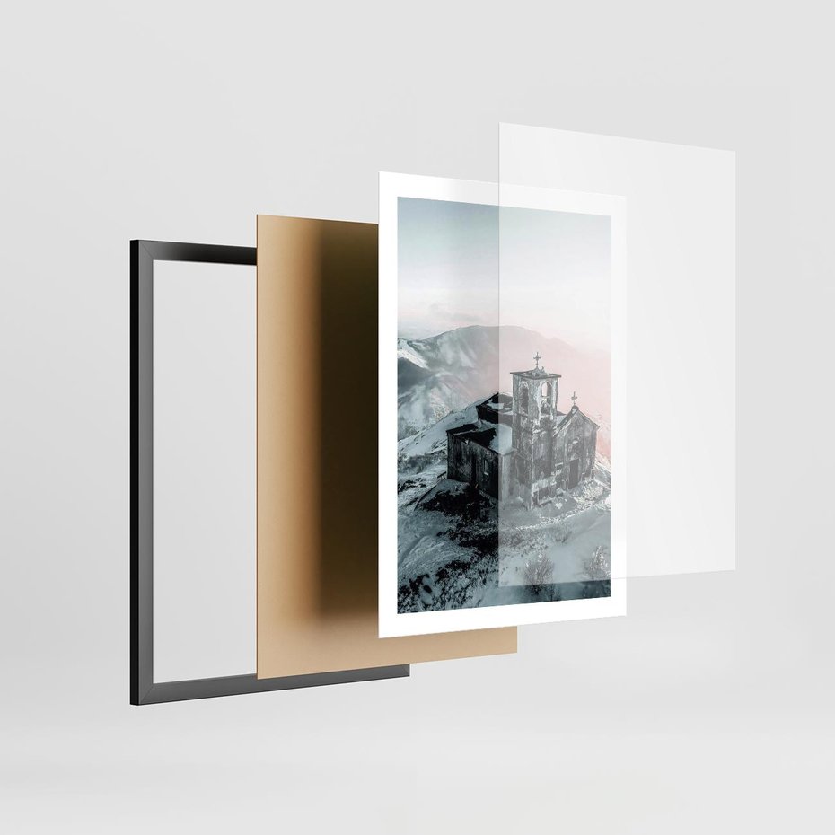 Plakat w ramie 50x70 - Stary Kościół w Górach - stary kościół, ruiny - rama czarna