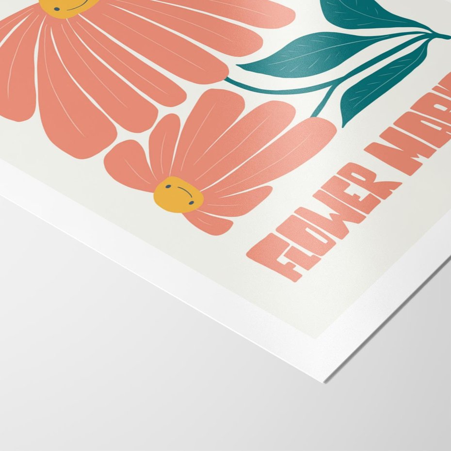 Plakat bez ramy 50x70 - Retro Radość - typografia, wesołe kwiaty