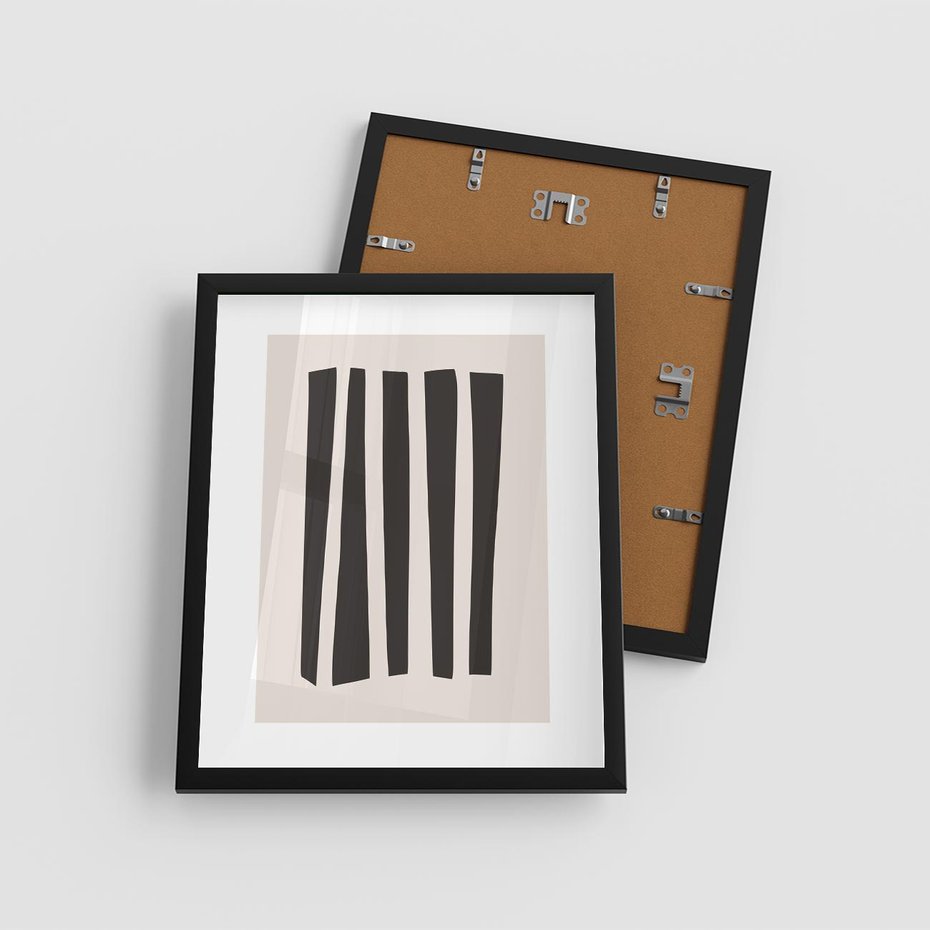 Plakat w ramie 40x50 - Migotliwa Transformacja Form - minimalizm, czarne pasy - rama czarna