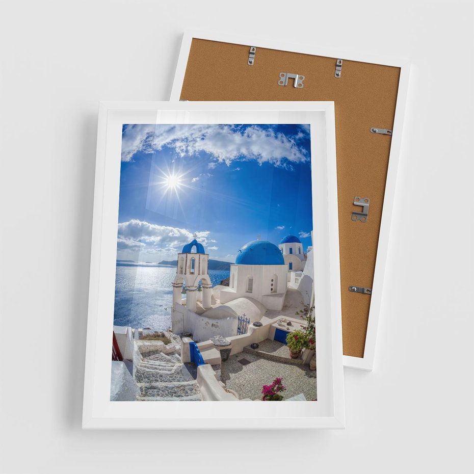 Plakat w ramie 50x70 - Uroki Santorini we Włoszech - Santorini, Włochy - rama biała