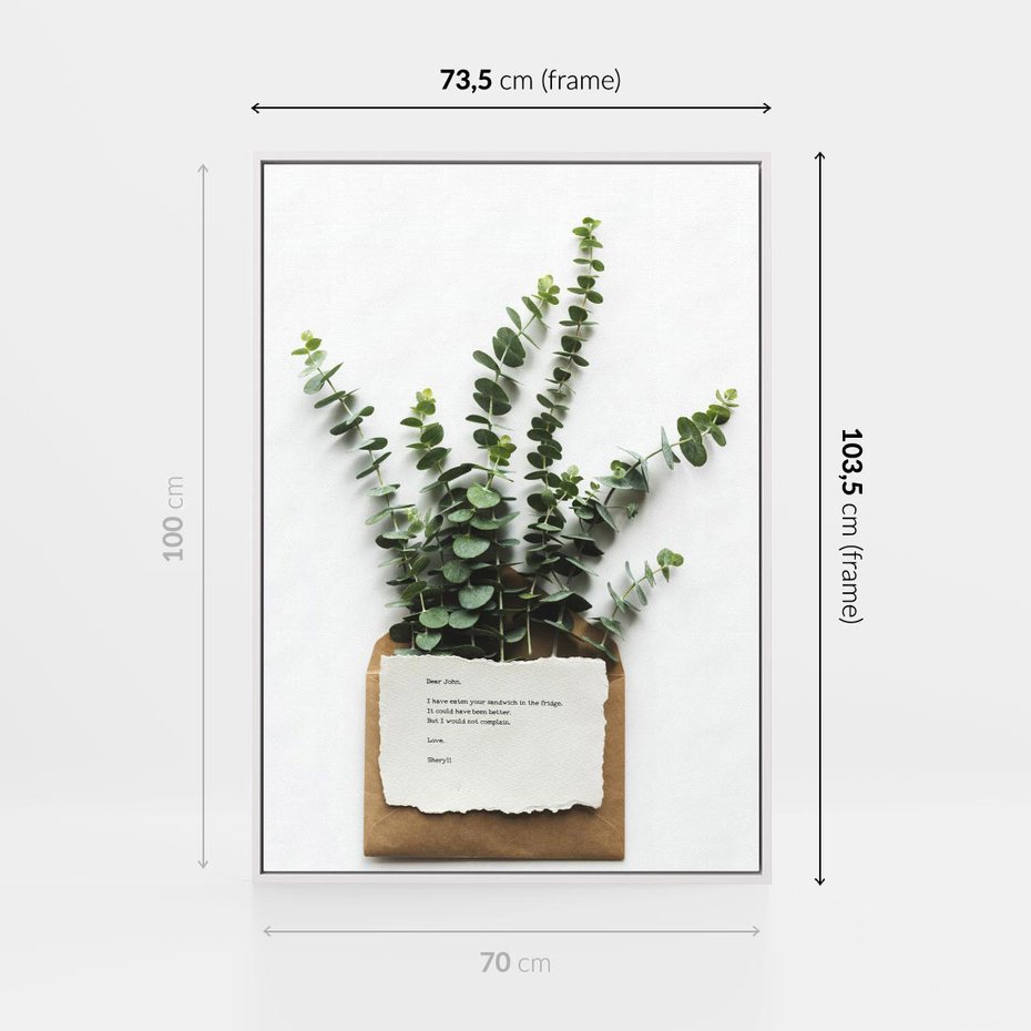 Obraz w ramie 70x100 - Eukaliptusowa harmonia - eukaliptus, liście - rama biała