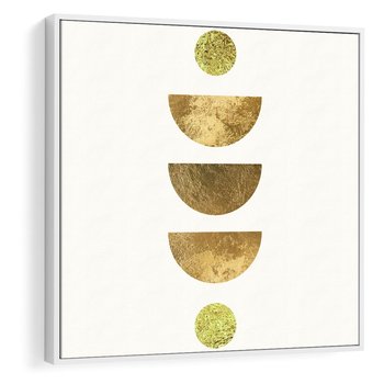 Obraz w ramie 50x50 - Harmonijne Odbicia - geometryczne złote kształty, tekstura - rama biała