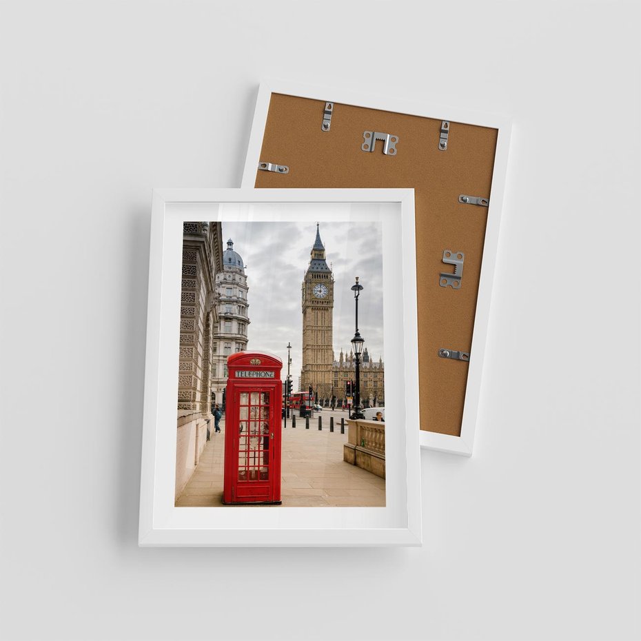 Plakat w ramie 30x40 - Symbol Big Benu - Londyn, budka - rama biała