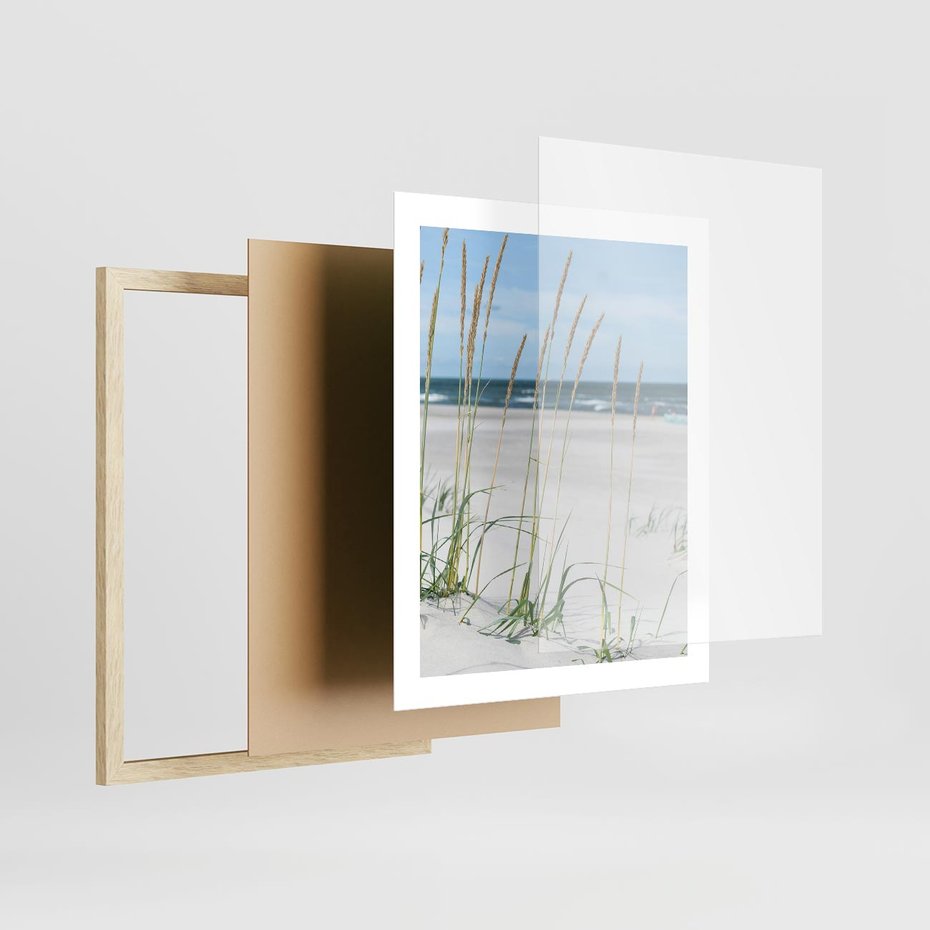 Plakat w ramie 40x50 - Przytulna Śródziemnomorska Trawa - plaża, trawy - rama drewno