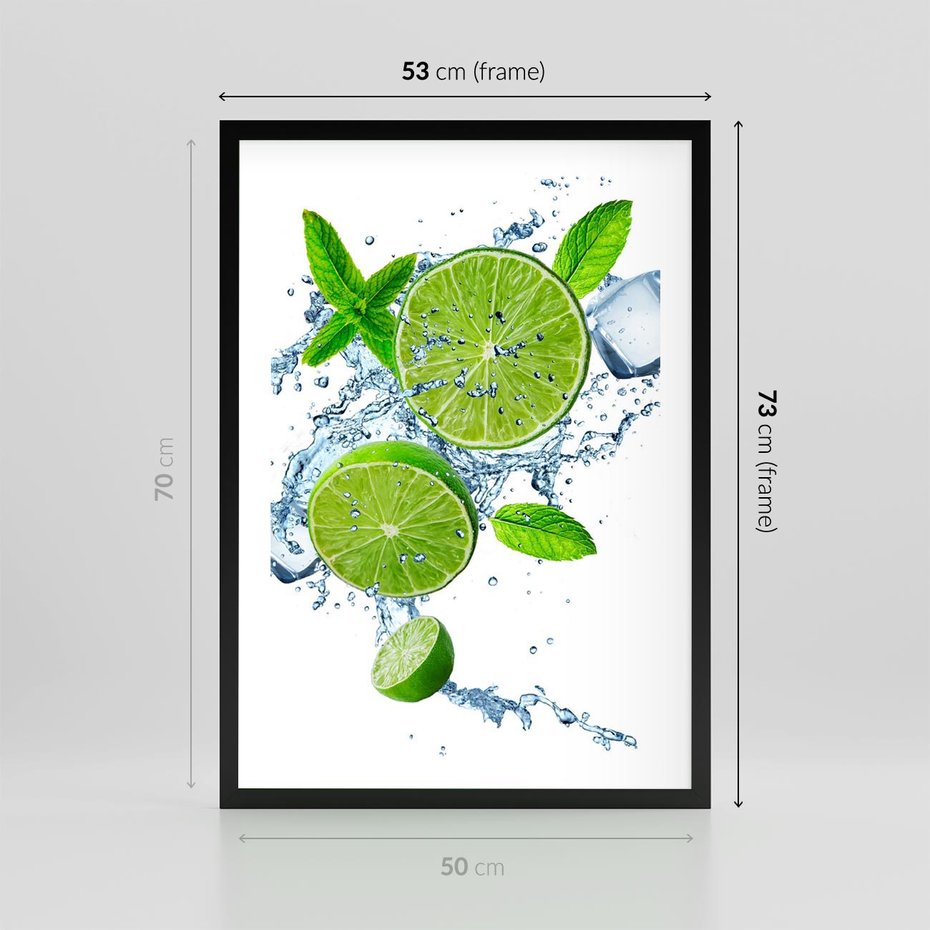 Plakat w ramie 50x70 - Świeżość i Witalność - limonka, owoce - rama czarna