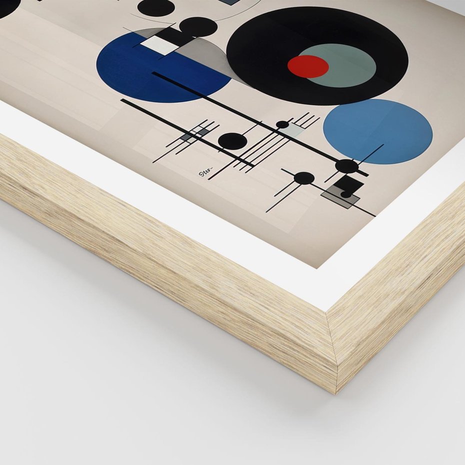 Plakat w ramie 30x40 - Rozkwitające Wibracje Wyobraźni - abstrakcyjna geometryczna kompozycja, koła linie - rama drewno