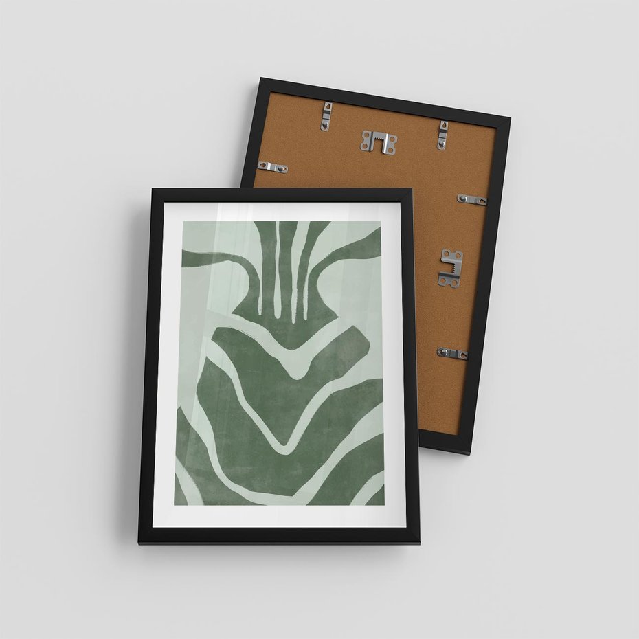 Plakat w ramie 30x40 - Zieleń Odpoczynku - zielony plakat, nieregularne splątane linie - rama czarna