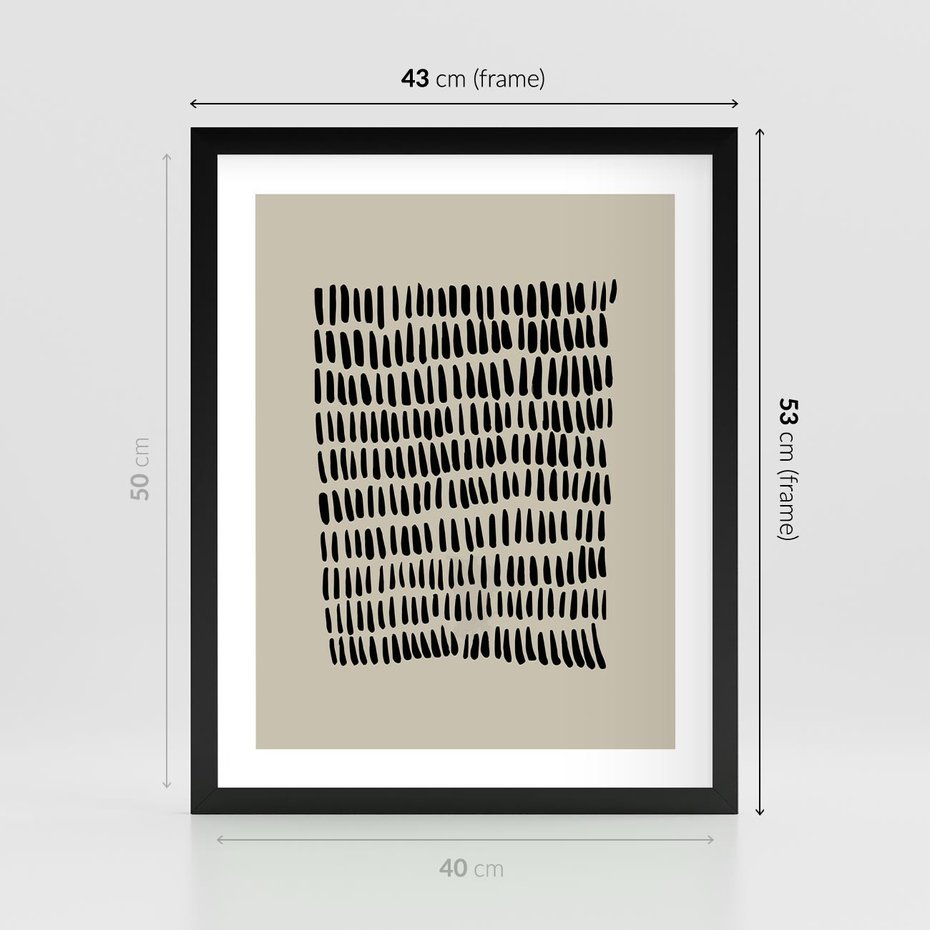 Plakat w ramie 40x50 - Energetyczne Pulsacje Nowości - boho plakat, czarne kropki kreski - rama czarna