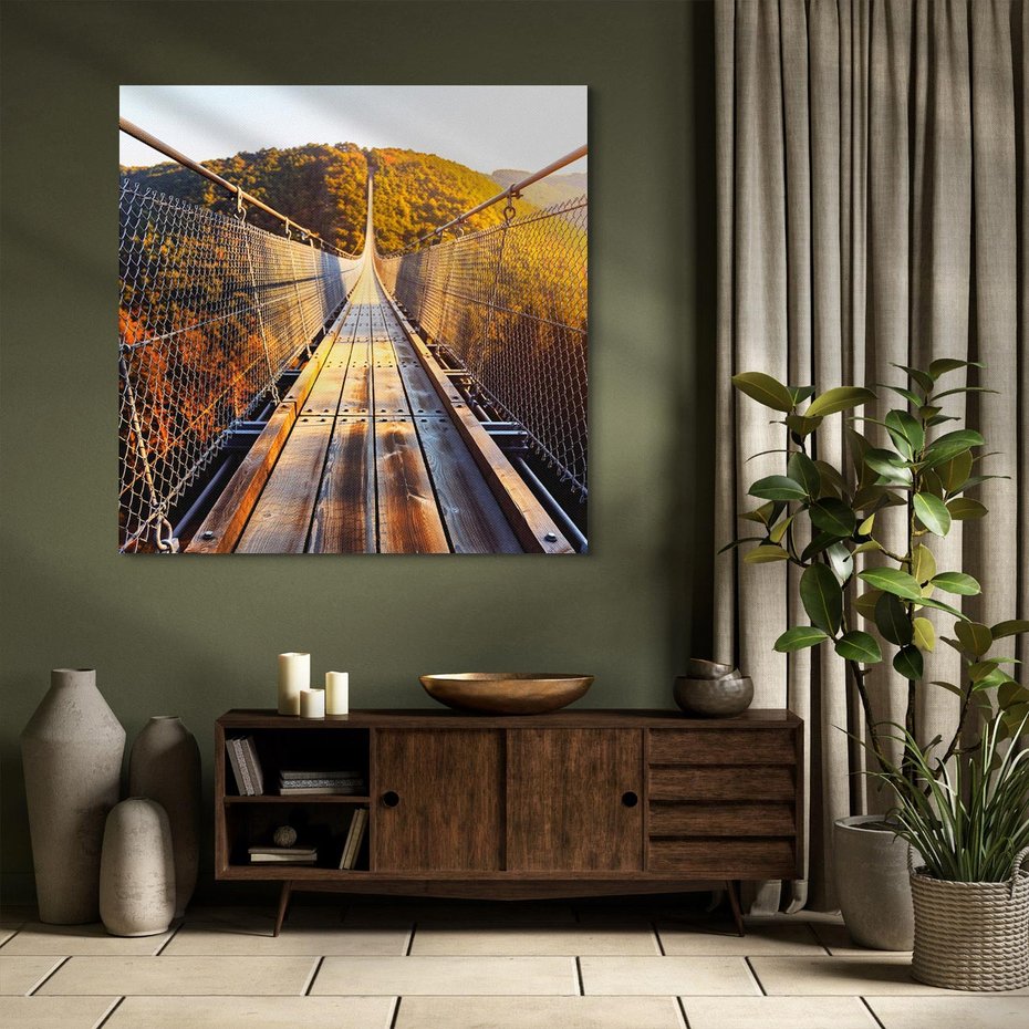 Obraz na płótnie 70x70 - Drewniany most w górach - most, drewniany