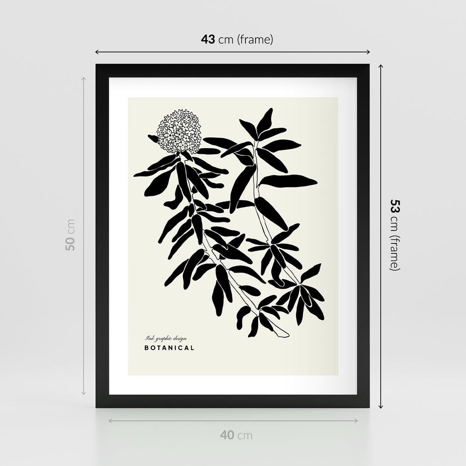 Plakat w ramie 40x50 - Szept kwiatowej wyobraźni - czarno biała grafika, roślinność - rama czarna