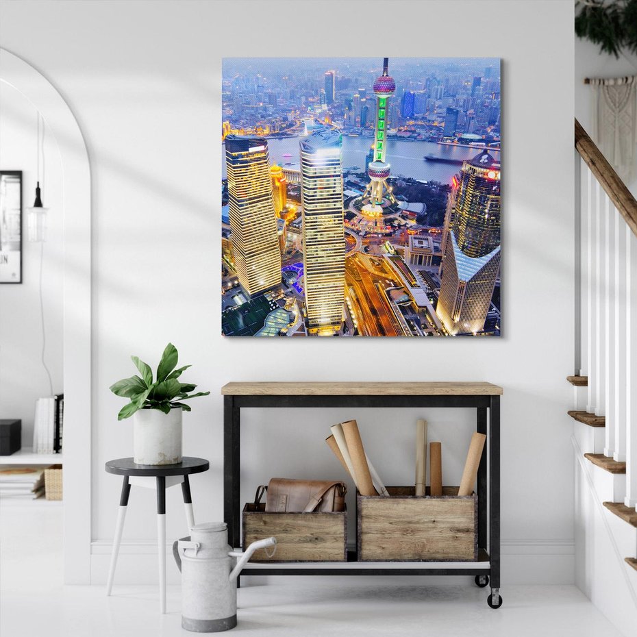 Obraz na płótnie 60x60 - Wzgórza Mieściny - wieżowce, miasto