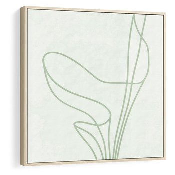 Obraz w ramie 80x80 - Zielona Równowaga Linii - abstrakcyjne delikatne zielone linie, nowoczesny plakat - rama drewno