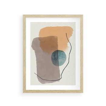 Plakat w ramie 50x70 - Rozkwitająca Akwarelowa Inspiracja - geometryczne elementy, stonowane ziemiste kolory - rama drewno