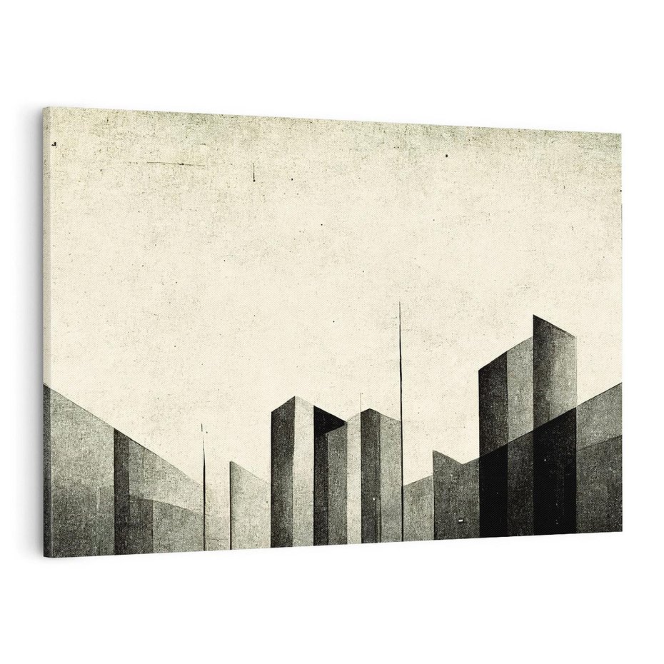 Obraz na płótnie 120x80 - Mroczne Wieżowce - postarzana grafika, perspektywa budynków wieżowców
