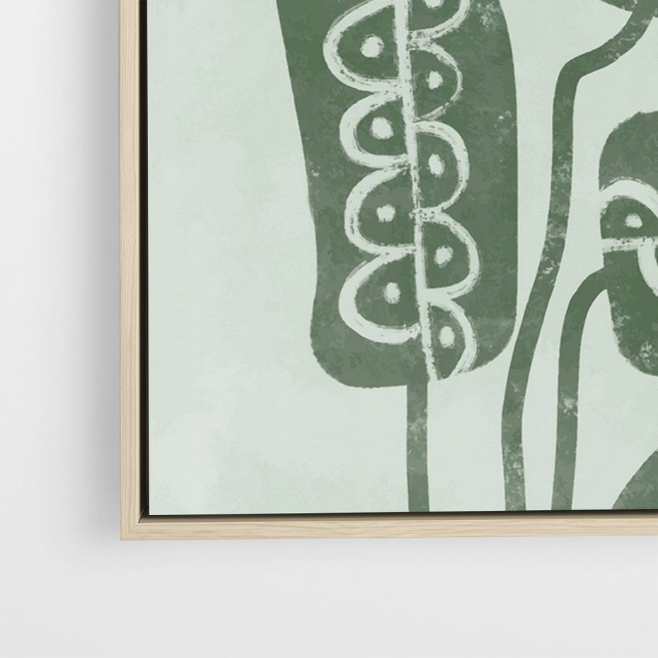 Obraz w ramie 50x70 - Nurtująca Zieleń - abstrakcyjny zielony motyw, skandynawski design - rama drewno