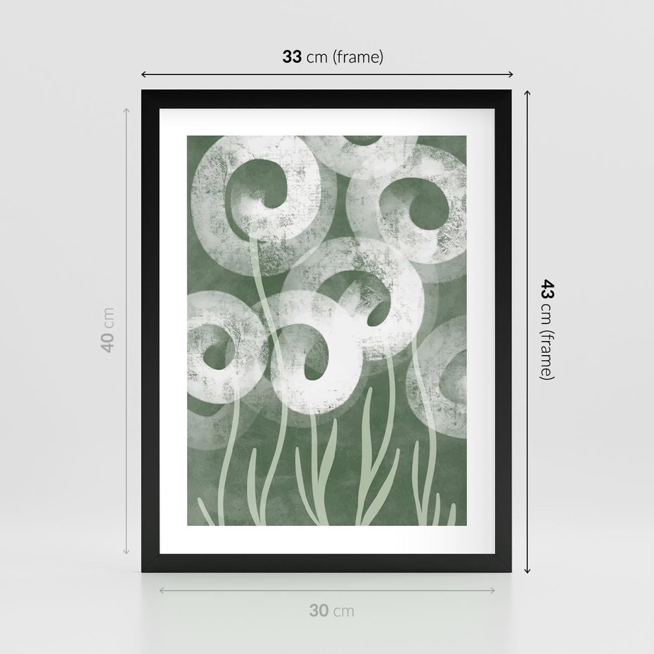 Plakat w ramie 30x40 - Spokojne Plamy Natury - zielony plakat, roślinne motywy - rama czarna