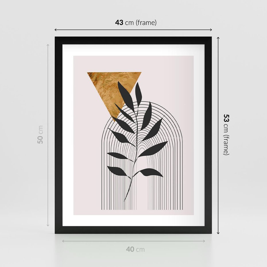Plakat w ramie 40x50 - Geometria z Elementami Złota i Liści - grafika, złoto - rama czarna