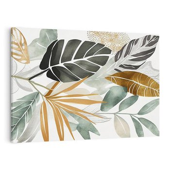 Obraz na płótnie 100x70 - Współbrzmienie wewnętrznego ja - kompozycja z tropikalnych liści, stonowane kolory