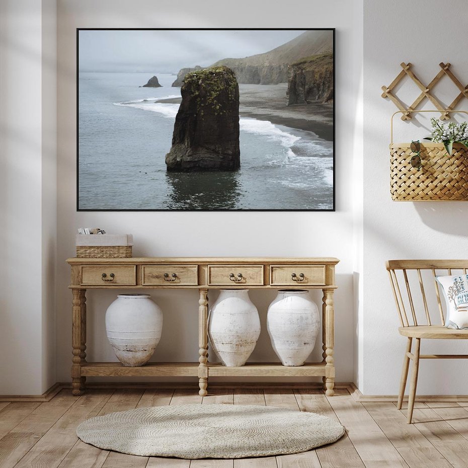 Obraz w ramie 100x70 - Mistyczna Aura - morze, mgła - rama czarna