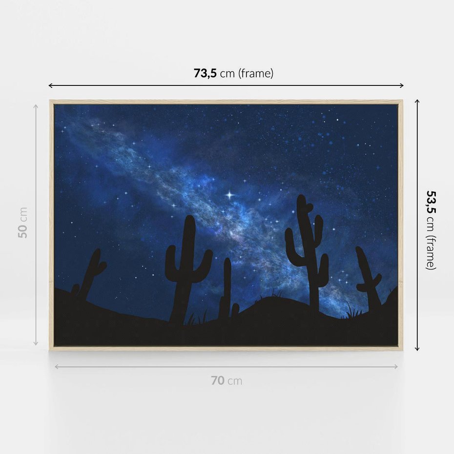 Obraz w ramie 70x50 - Nocne Tajemnice Pustyni - gwieździsta noc, granatowe niebo - rama drewno