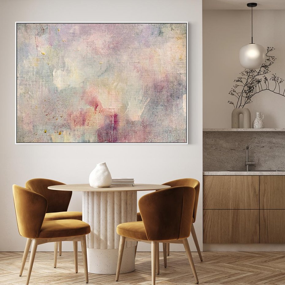 Obraz w ramie 70x50 - Miękka Melodia Pasteli - olejne płótno, pastelowe kolory - rama biała