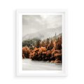 Plakat w ramie 50x70 - Jesienna Mgła - las, góry - rama biała