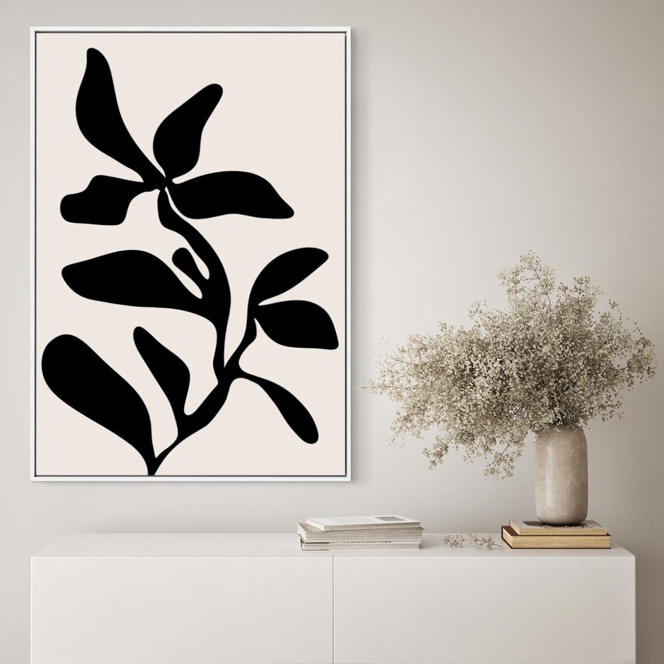 Obraz w ramie 50x70 - Wibracje Akwarelowych Ścieżek - abstrakcyjny minimalistyczna kwiat, czarno biały plakat - rama biała
