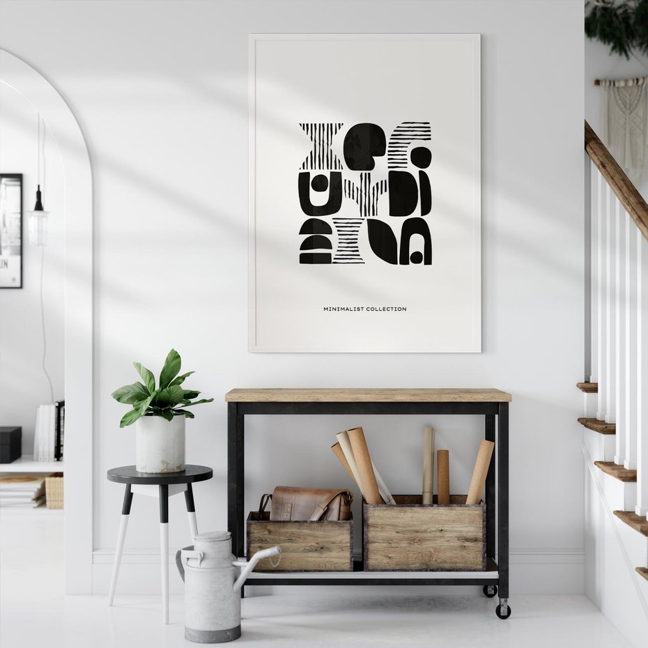 Plakat w ramie 40x50 - Taniec Dziwacznych Kresek - minimalistyczny plakat, czarno biały - rama biała