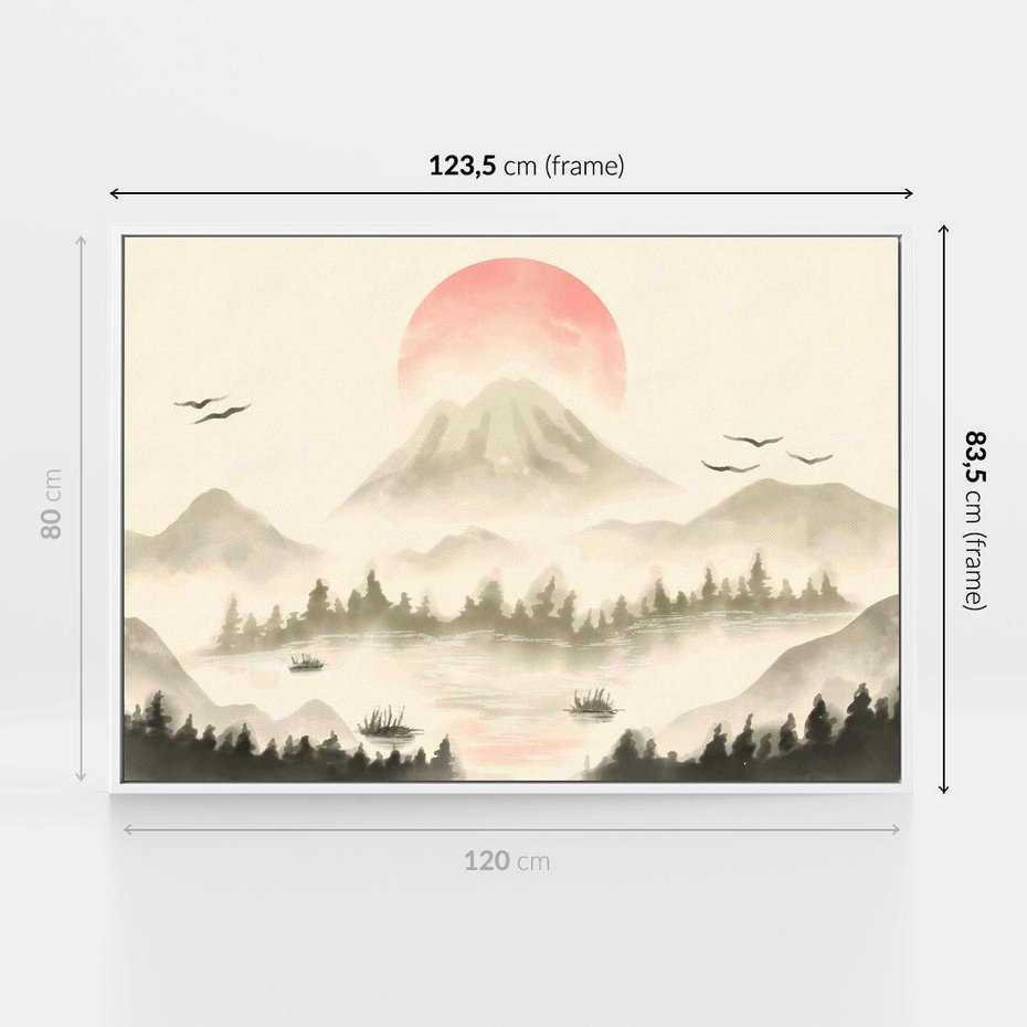Obraz w ramie 120x80 - Przyroda Japonii - japońska akwarela, góry - rama biała