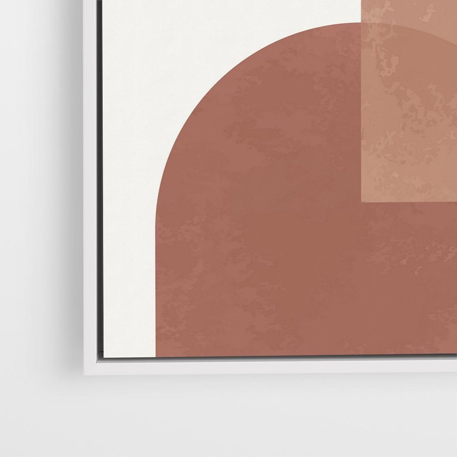 Obraz w ramie 50x50 - Harmonijne Widoki - abstrakcyjne geometryczne kształty, odcienie brązu i beżu - rama biała