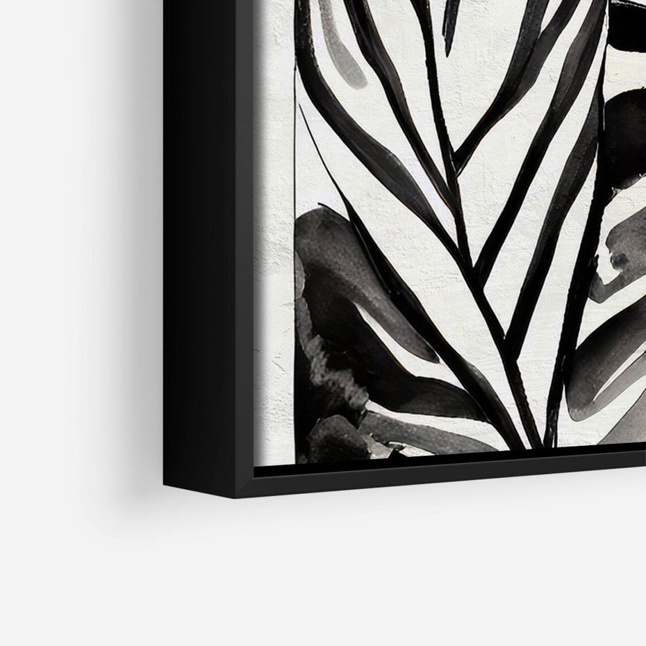 Obraz w ramie 70x50 - Czarne Liście - akwarelowy obraz, czarno biały - rama czarna
