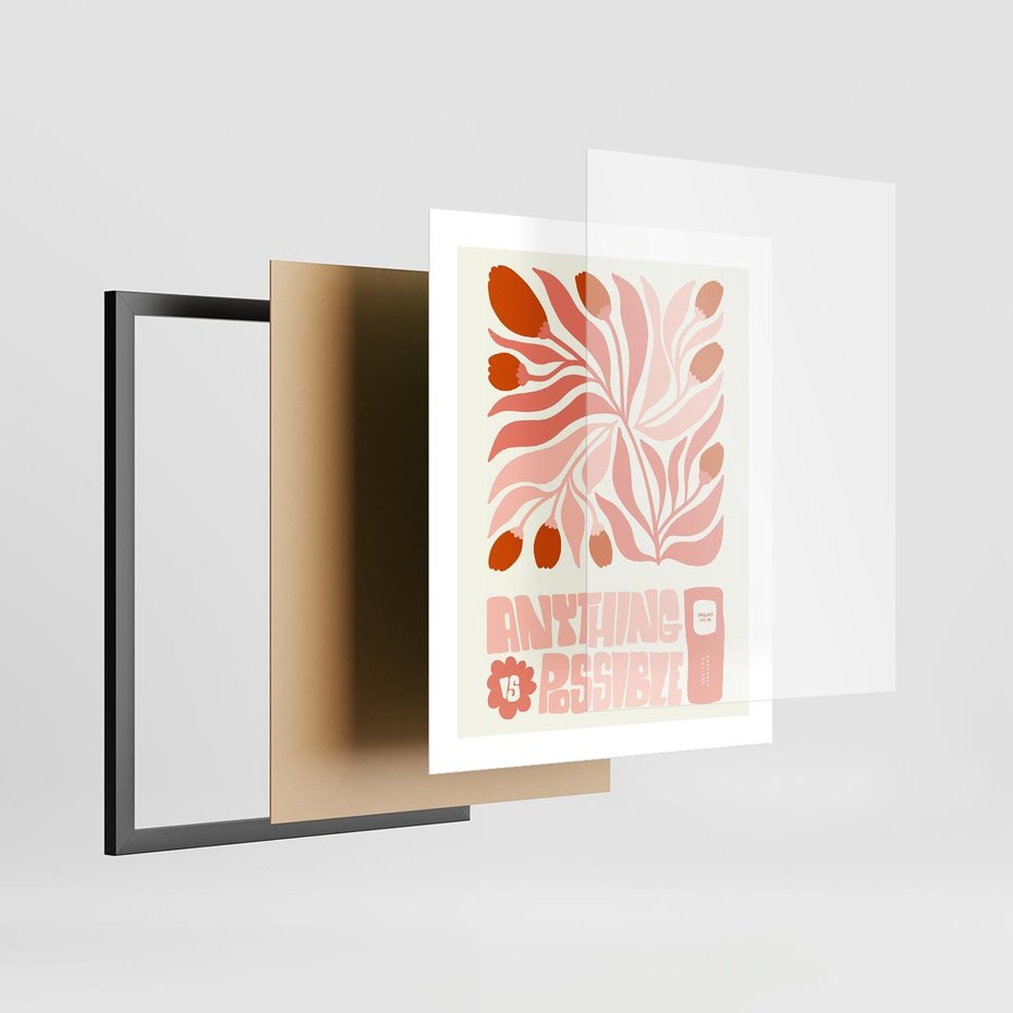 Plakat w ramie 40x50 - Migotliwa Euforia - kompozycja w łososiowym kolorze, kwiaty - rama czarna