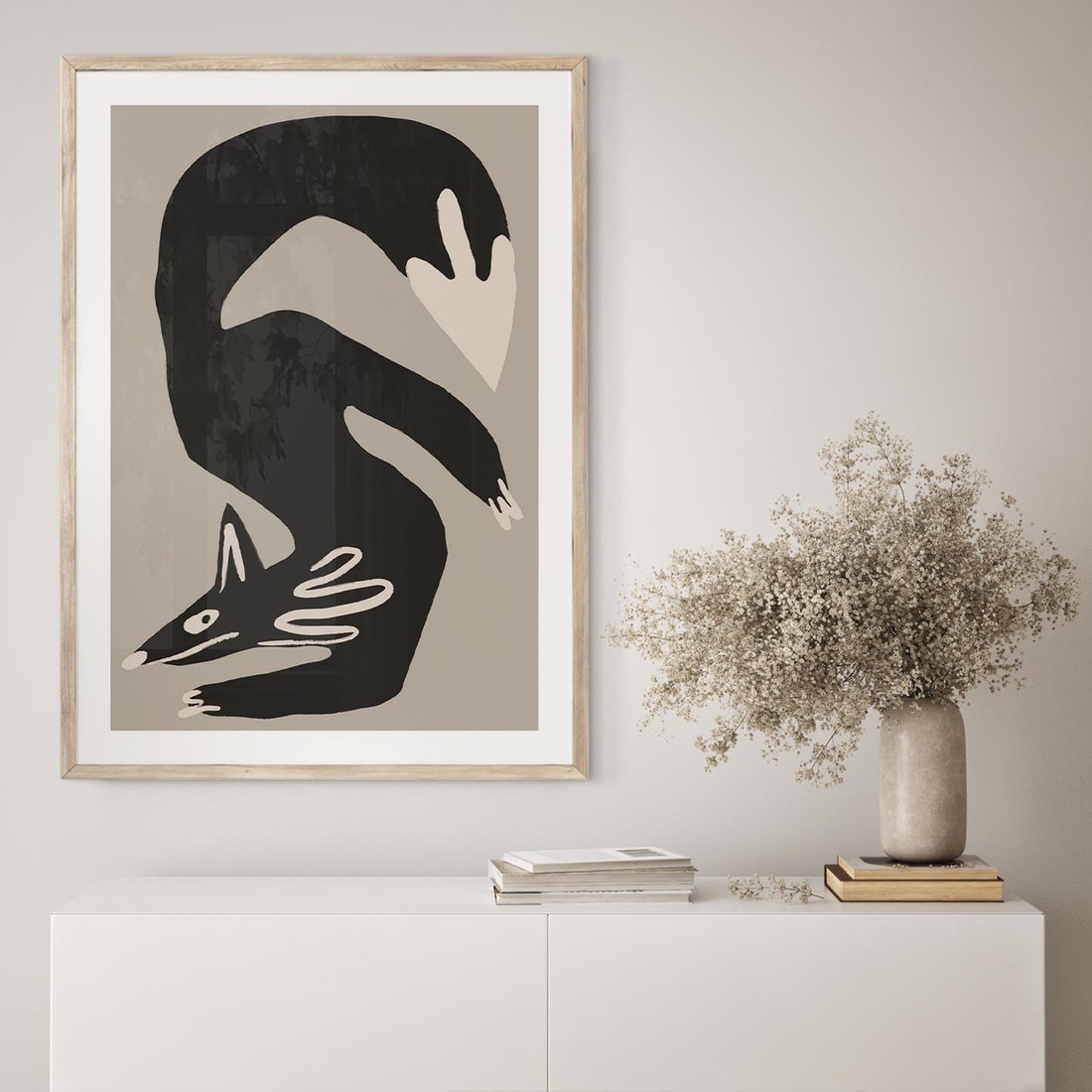 Plakat w ramie 30x40 - Ekspresja Skandynawskiego Światła - skandynawska sztuka, lis - rama drewno