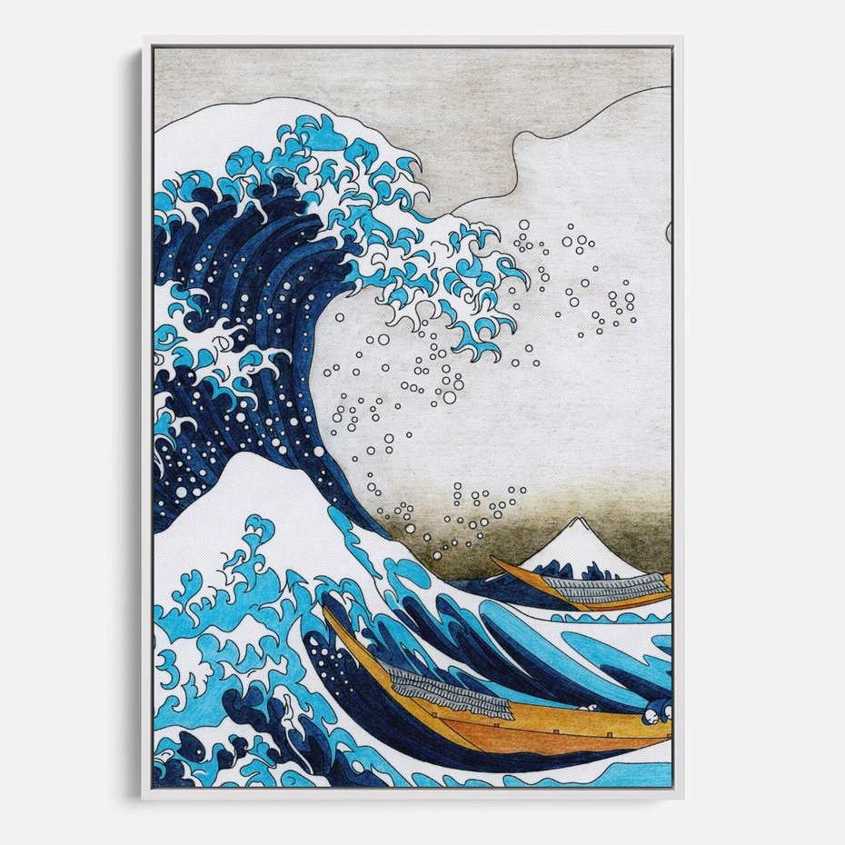 Obraz w ramie 50x70 - Wzburzone Morze - wielka fala w kaganawie, Hokusai - rama biała