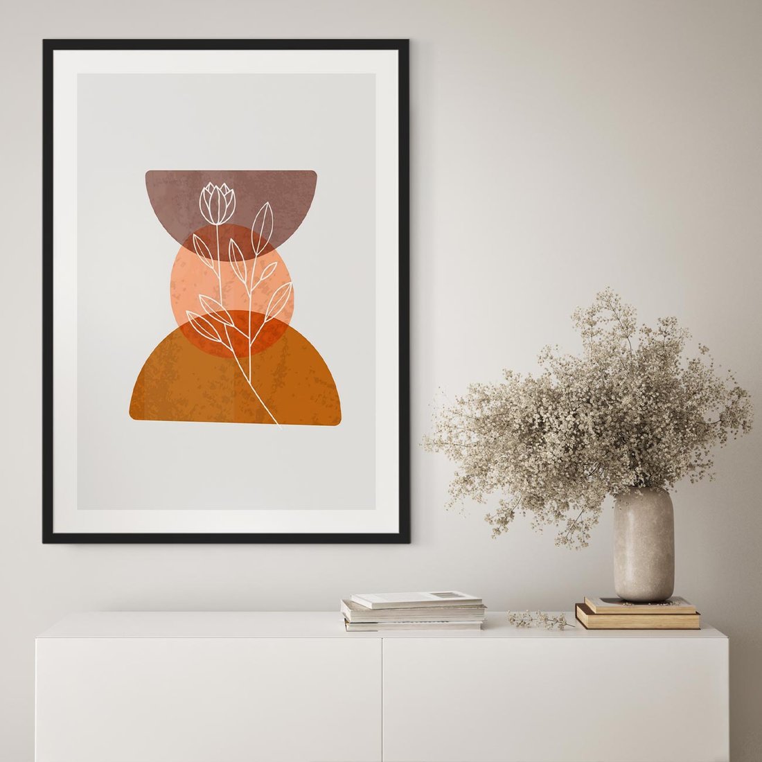 Plakat w ramie 40x50 - Kwiatowa Akwarela - akwarelowe kształty, brąz - rama czarna