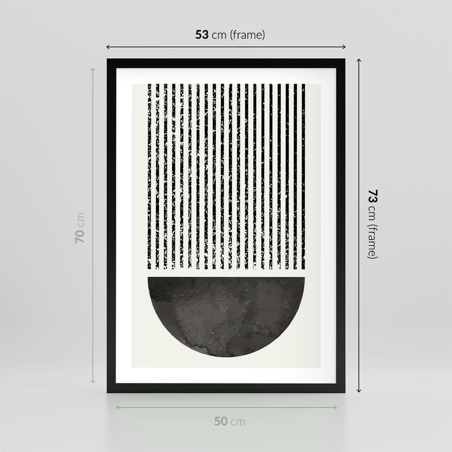 Plakat w ramie 50x70 - Taniec Impulsów - abstrakcyjne czarno białe formy, minimalizm - rama czarna