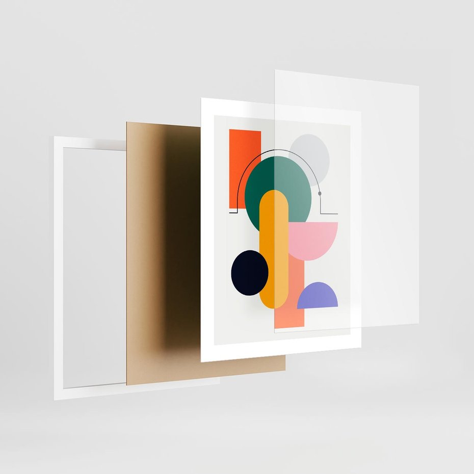 Plakat w ramie 40x50 - Harmonijne Przenikanie Form - nowoczesna sztuka, geometryczna kolorowa grafika - rama biała