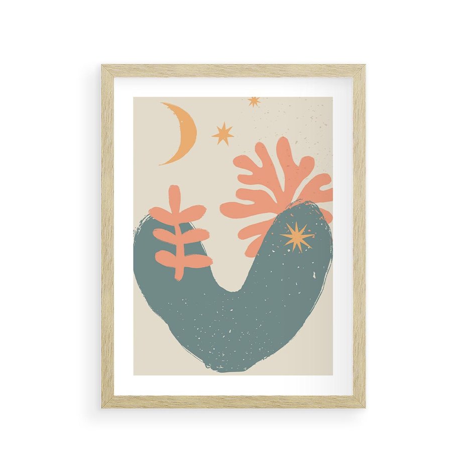 Plakat w ramie 30x40 - Energetyczne Kształty - boho formy, kształty - rama drewno