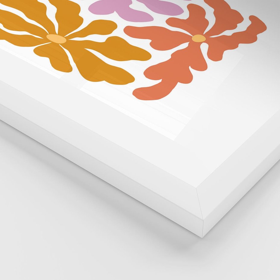 Plakat w ramie 50x70 - Rozbijające Refleksje - abstrakcyjne kolorowe kwiaty, minimlizm - rama biała