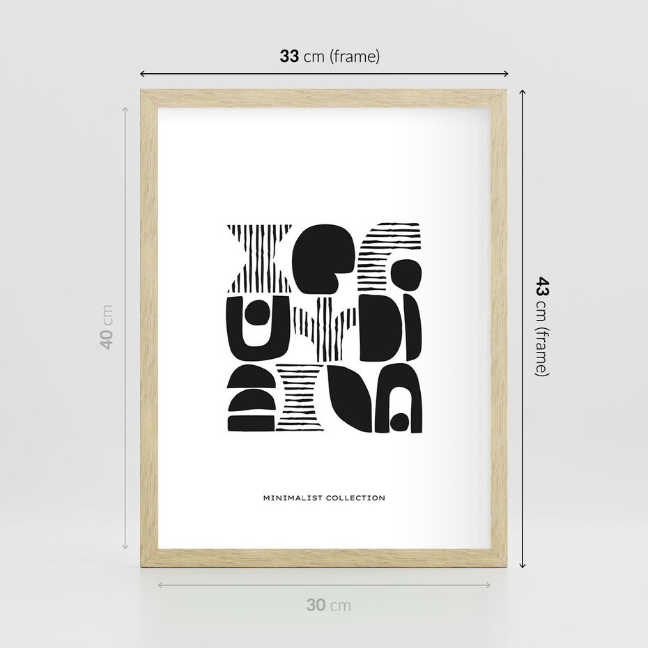 Plakat w ramie 30x40 - Taniec Dziwacznych Kresek - minimalistyczny plakat, czarno biały - rama drewno