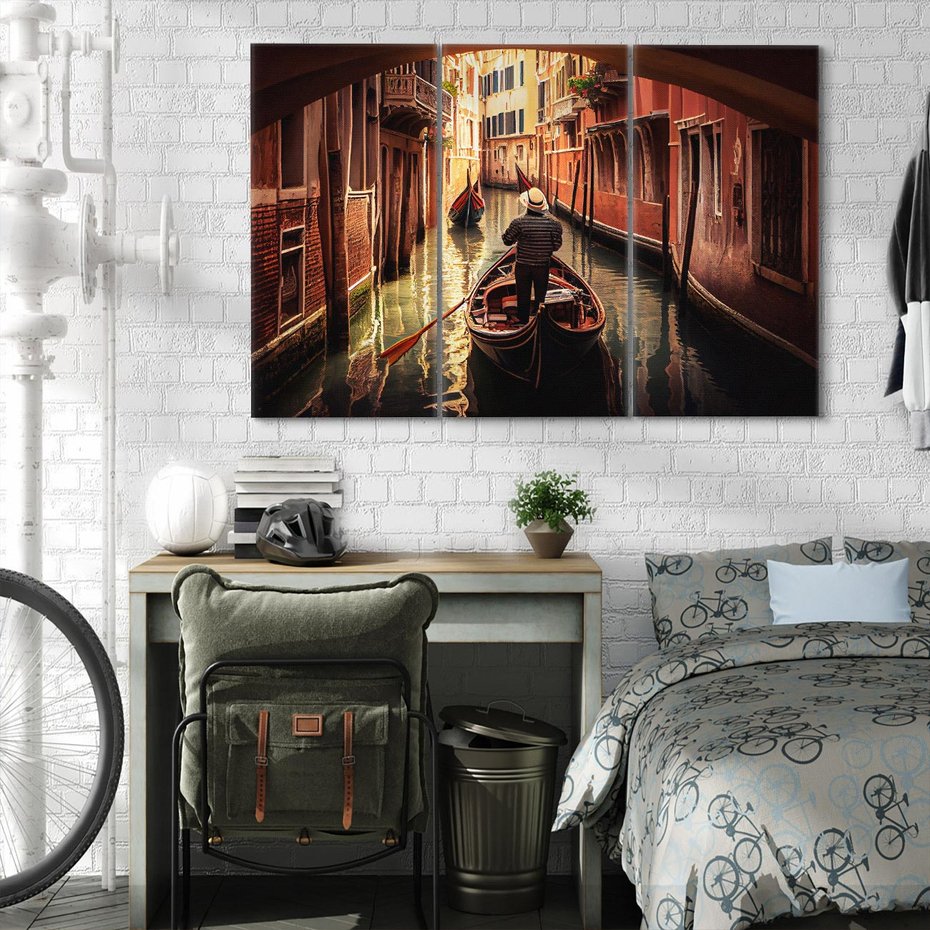 Obraz na płótnie 120x80 - Spokojna Wenecja - gondolier w gondoli, kanały Wenecji