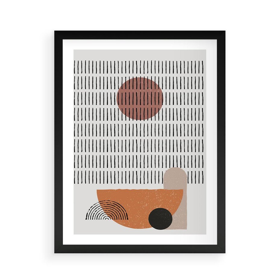 Plakat w ramie 50x70 - Symetria w Stylu Mid-Century - minimalistyczny obraz, mid-century styl - rama czarna